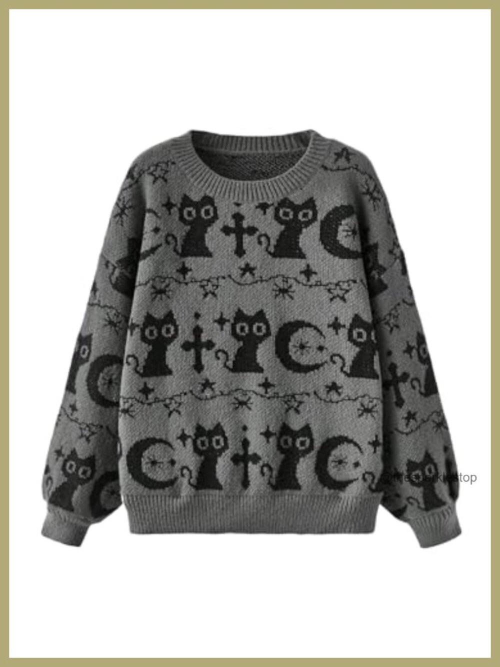 Goth Cartoon Cat Moon Sweater Knit Pullover Top Loose Fit
